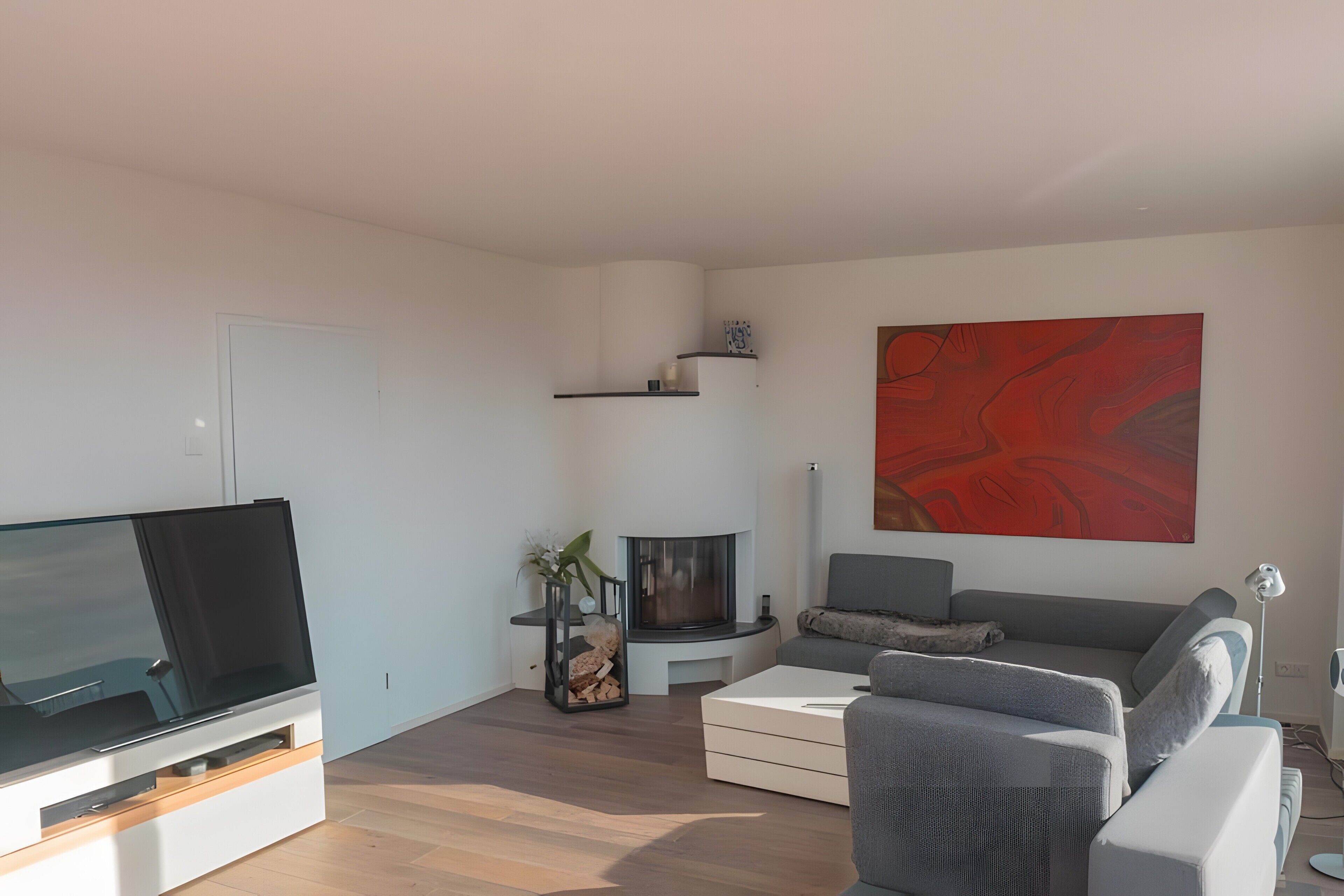 Fernseher, Kamin, DVD-Player, Stereoanlage