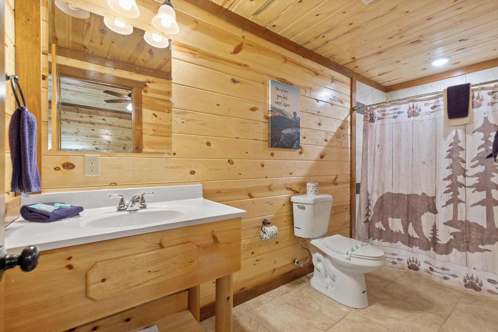 Huisje, Meerdere bedden, uitzicht op bergen (The Lodge at Whispering Waters) | Badkamer | Handdoeken, toiletpapier