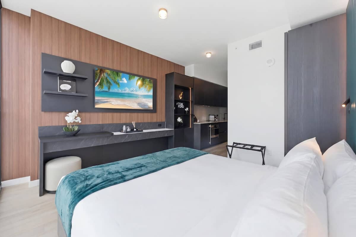 Estúdio exclusivo, 1 cama Queen | Roupas de cama premium