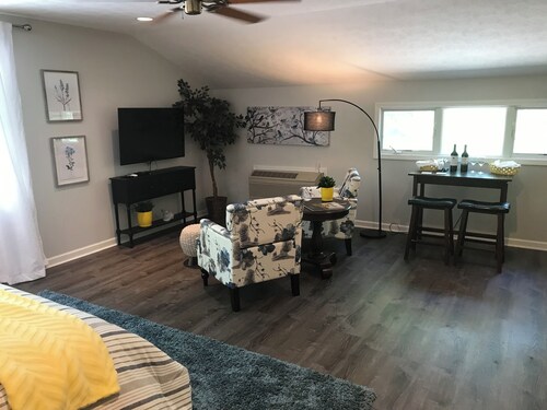 Large Suite over the Garage Apartment in the woods, yet close to town.