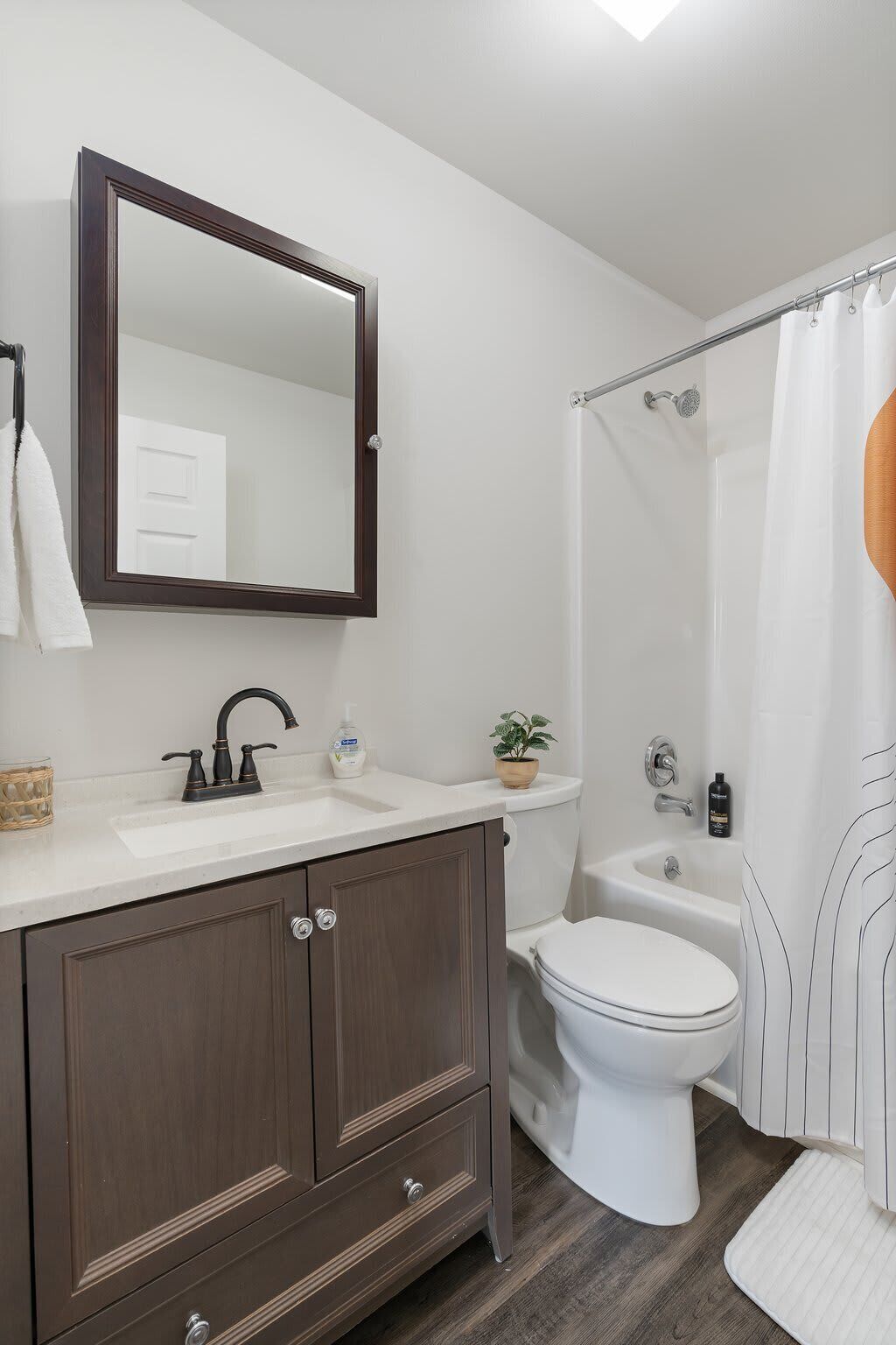 Shower, hair dryer, shampoo