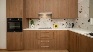 Frigorífico, horno, placa de cocina y utensilios de cocina