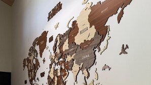 A world map wall art in a hallway. - Luxury Villa in the Caribbean (Puerto Viejo de Talamanca)