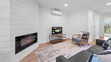 Smart TV, fireplace, foosball, table tennis