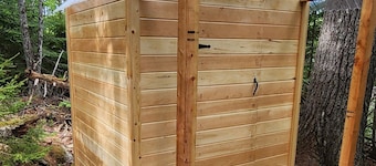 Log cabin style lean-to, perfect for nature lovers!