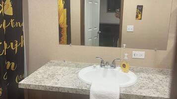 Hair dryer, towels, toilet paper