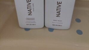 Two white bottles of Native body wash with coconut & vanilla scent. - One bedroom apartment in the  finger lakes (Naples)