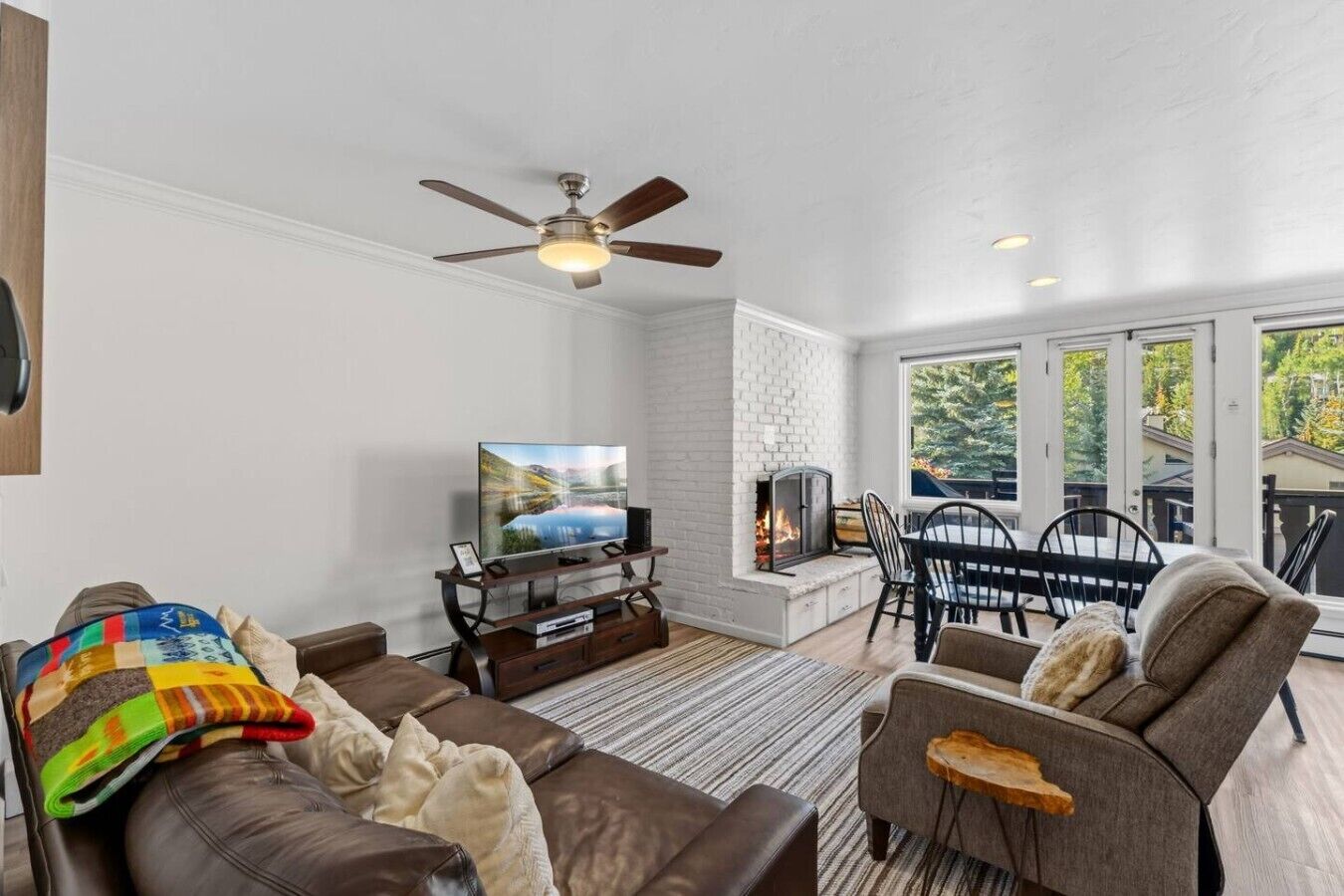 TV, fireplace