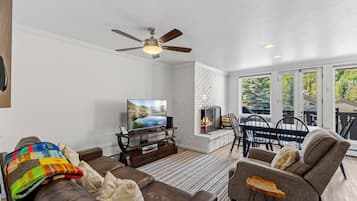 TV, fireplace