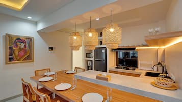 Villa, Balcony, Pool View | Private kitchen
