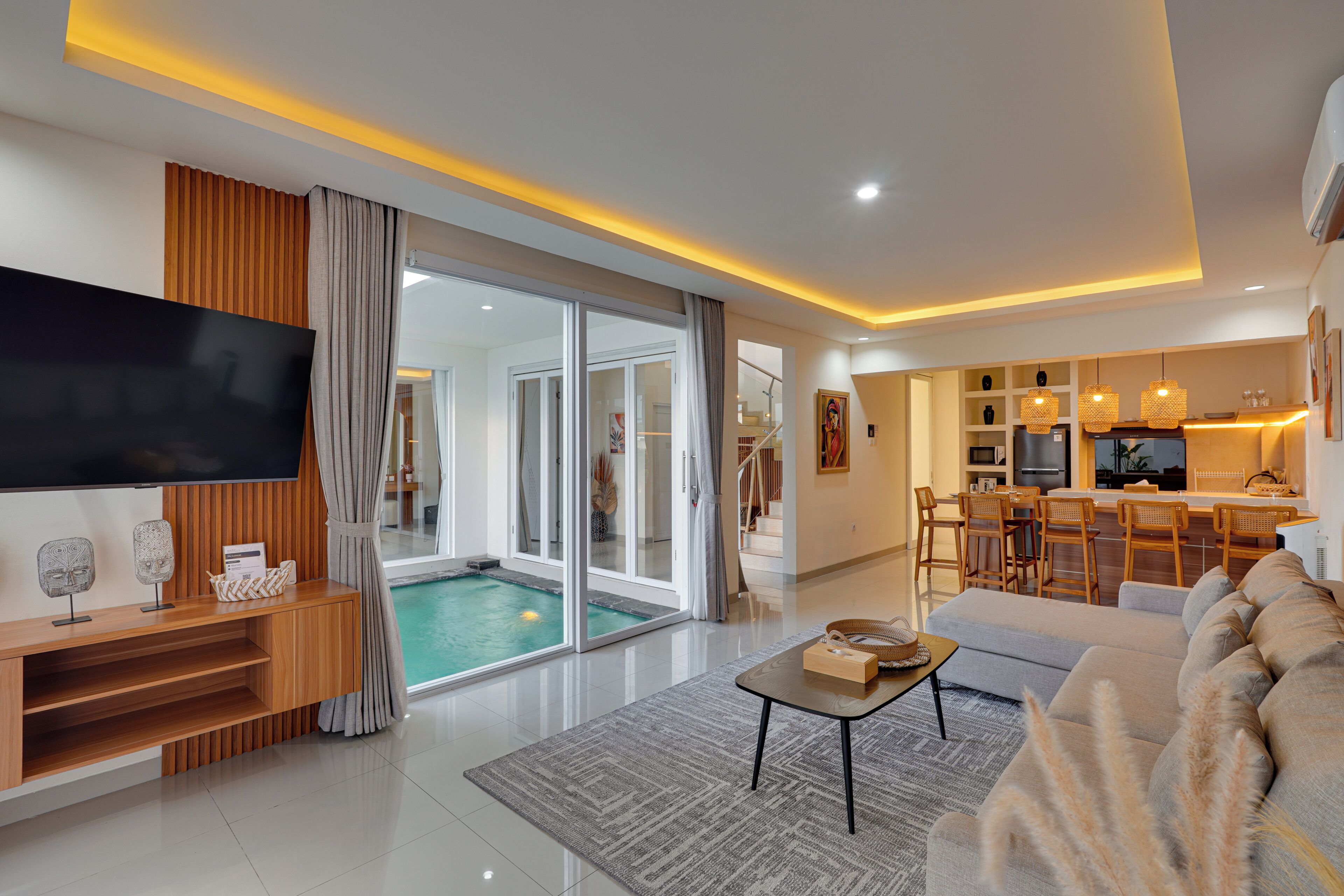Villa, Balcony, Pool View | Living room | 55-inch Smart TV with digital channels, Netflix, streaming services