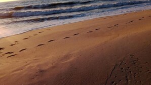 A beach with footprints leading to the water. - See U Inn (Murtosa)