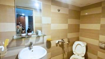 Shower, free toiletries, hair dryer, slippers