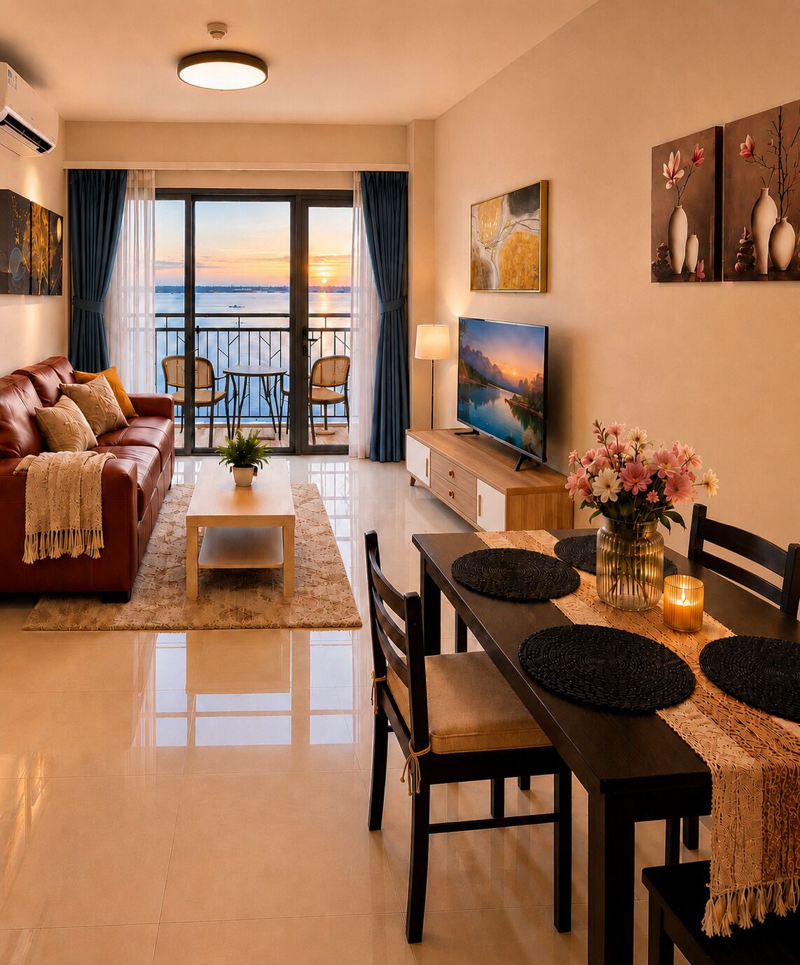 Deluxe Apartment, Balcony, City View | Living area