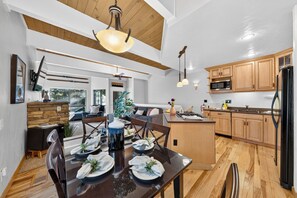 Dining - Beamed Ceilings + Pool + Balcony | Lake Tahoe + Diamond Peak | Juanita 2 (Incline Village)