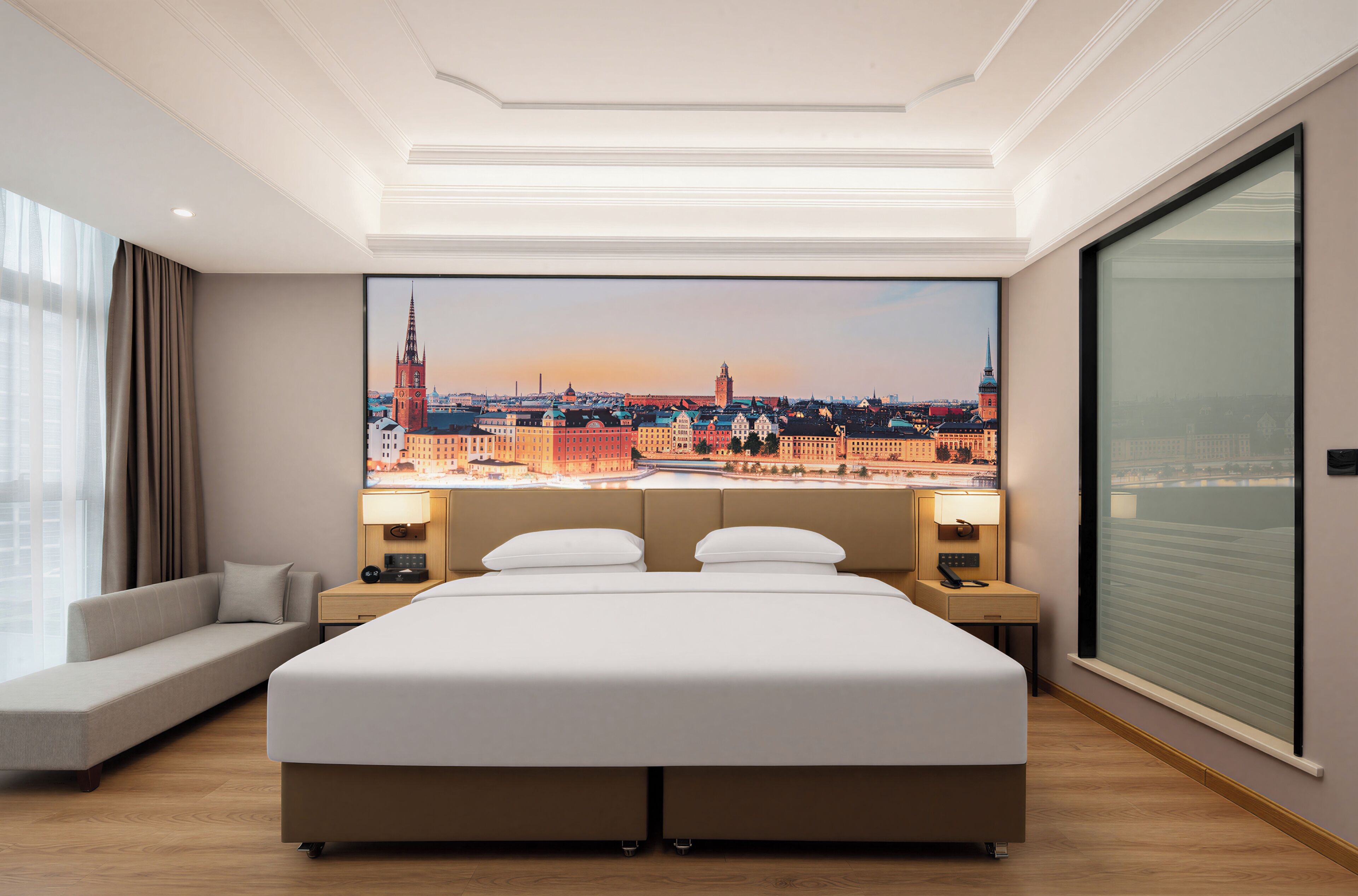 Habitación empresarial doble, vista a la ciudad | Escritorio, espacio para trabajar con laptop y wifi gratis 