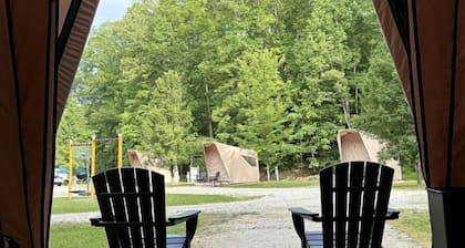 Modern Safari Tent Rental with AC and Trails in Grayson, Kentucky