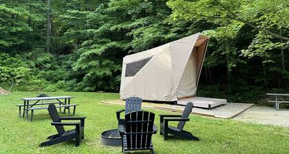 Modern Safari Tent Rental with AC and Trails in Grayson, Kentucky
