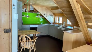 Fridge, oven, dishwasher, cookware/dishes/utensils