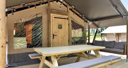 Safari Tent Glamping with Riverside Relaxation Space in Blacksburg, Virginia