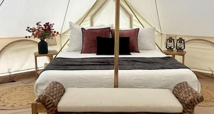 Enchanting Mountain Glamping Tents with Elevated Decks and Fire Pit Near Gentry, AR