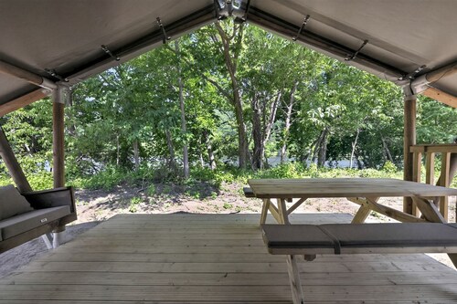 Safari Tent Retreat with Riverfront Deck and Nature Stay in Blacksburg, Virginia