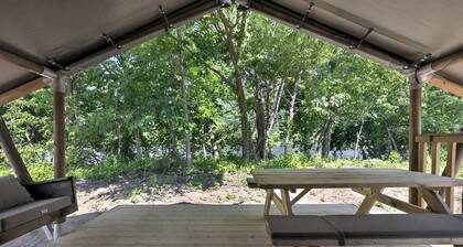 Safari Tent Retreat with Riverfront Deck and Nature Stay in Blacksburg, Virginia