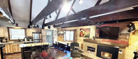 TV, fireplace, video games, stereo