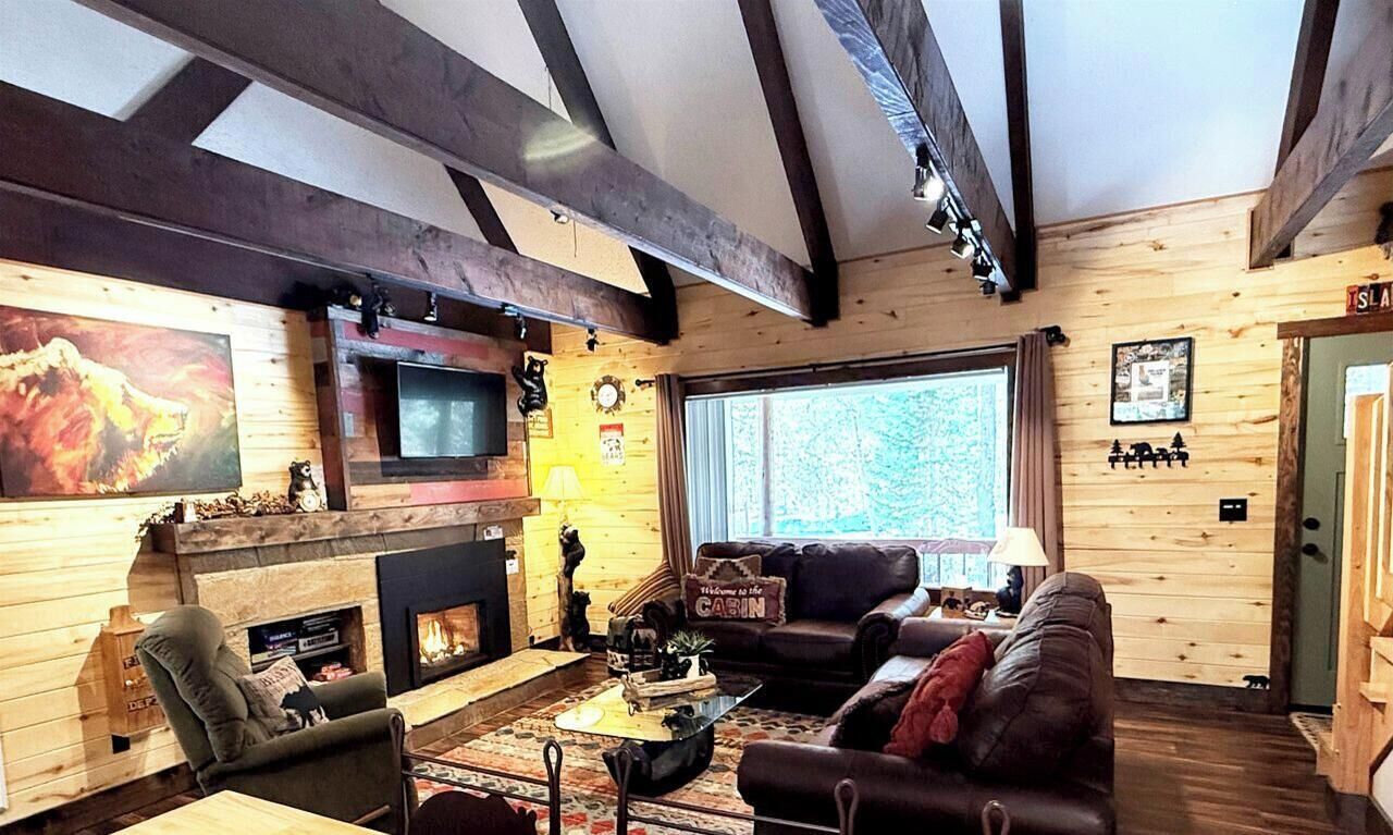 Televisión, chimenea, videojuegos y estéreo 