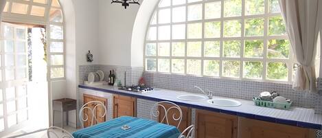 Fridge, stovetop, cookware/dishes/utensils