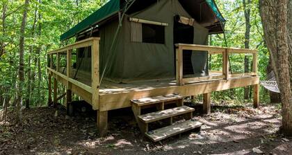 Mountain Glamping Tent with Sunrise Views & Firepit in Rising Fawn, Georgia
