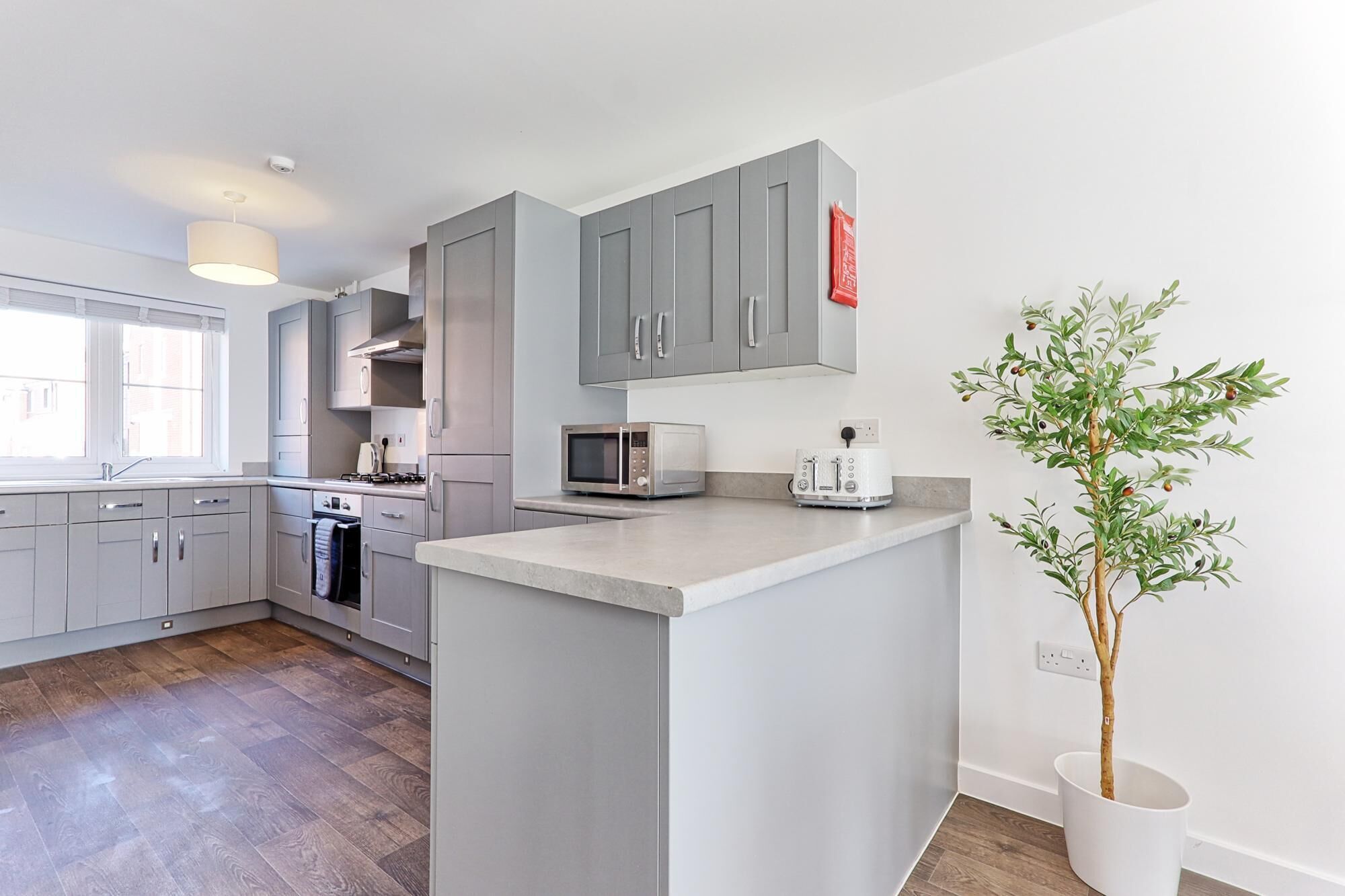 Fridge, microwave, oven, dishwasher