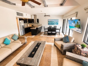 Living area - Beachfront condo with loft and sea views (Puerto Aventuras)