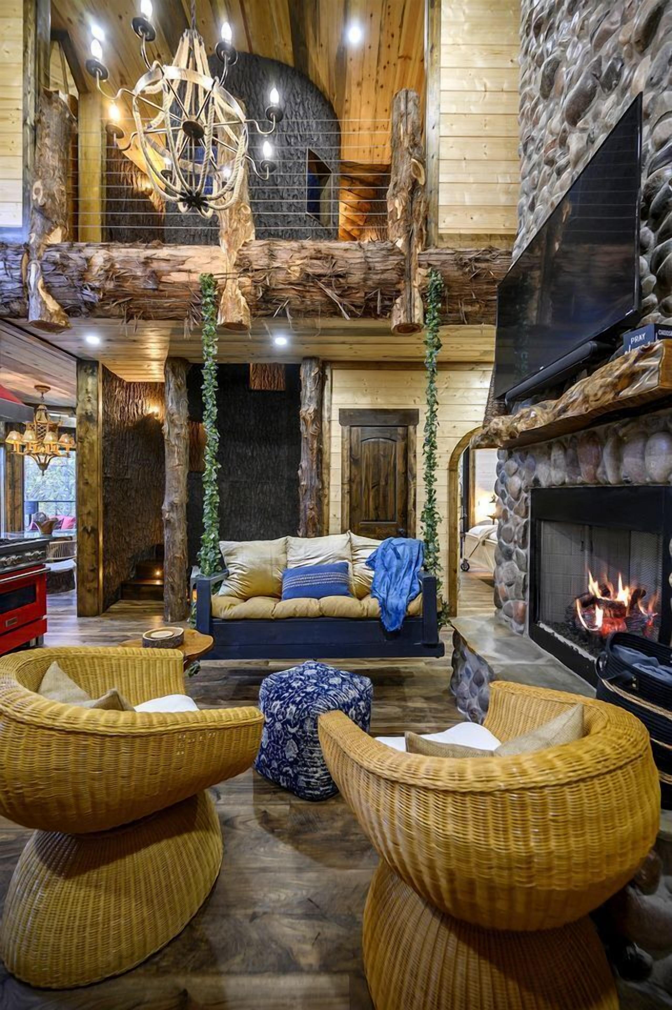 TV, fireplace, video games, DVD player