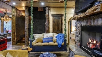 TV, fireplace, video games, DVD player