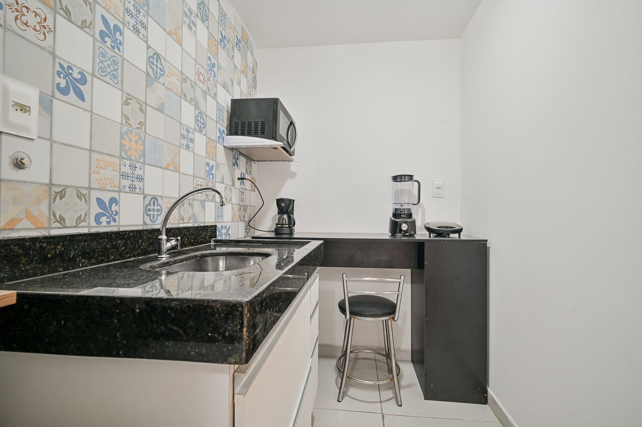 Coffee/tea maker, fridge, microwave, electric kettle