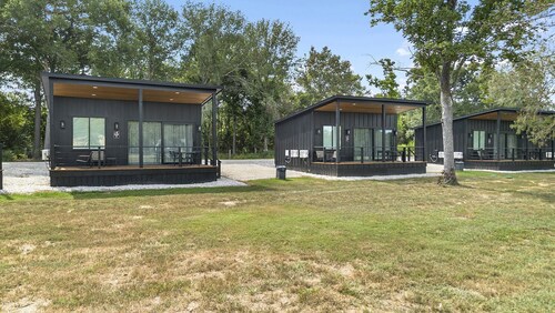 Luxury Tiny Home Retreat with Pool, Goats & Pond near Houston in Hempstead, Texas