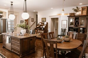 Dining - Renovated historic 7BR, 4.5-bath home in Shelby sleeping up to 14 guests. Walk to downtown shops, restaurants, bars, and brewery experiences while enjoying a cozy, spacious stay near Mansfield attractions. (Shelby)