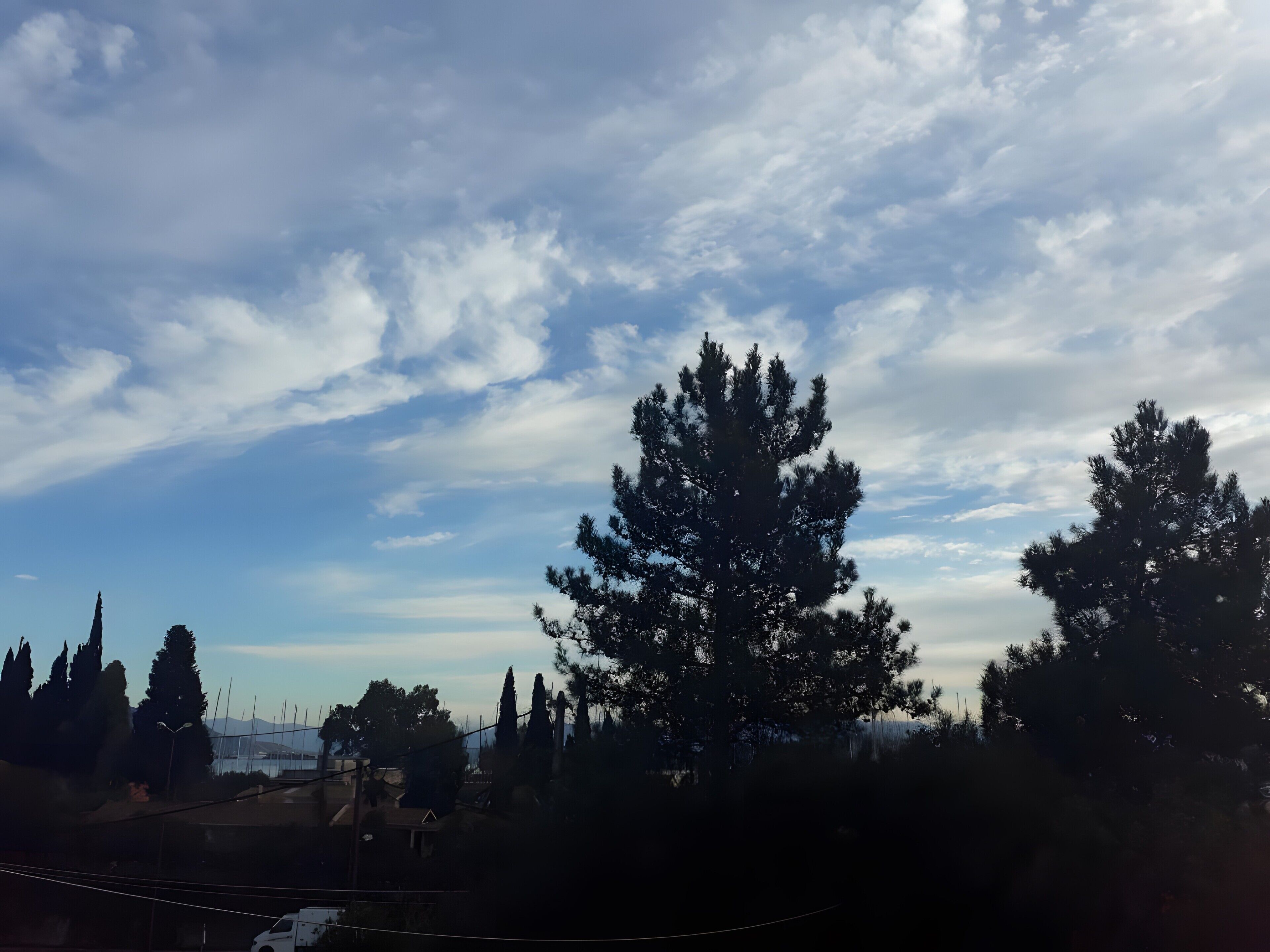 A landscape with trees and a clear sky.