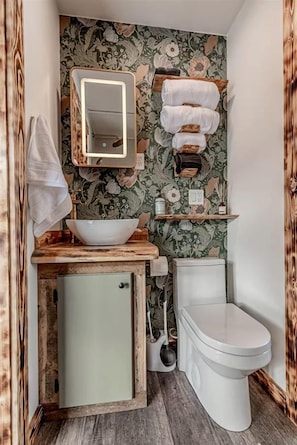 Serviettes fournies, savon, shampoing, papier toilette