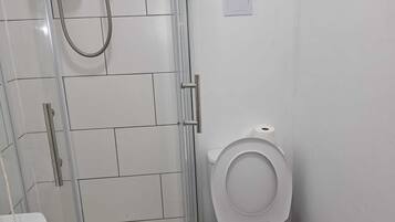Shower, towels, toilet paper