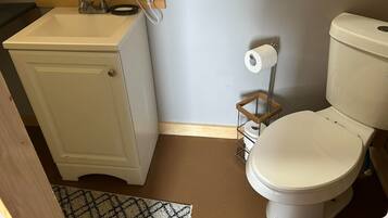 Shower, towels, soap, toilet paper