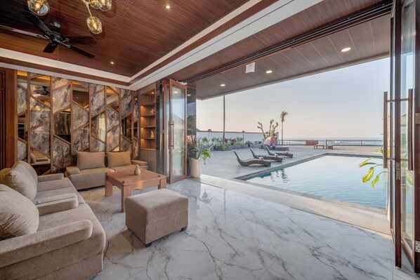 Villa, Balcony, Sea View | Living area | 36-inch LCD TV with digital channels - Aventus Beach Grandé Villa (Bali)