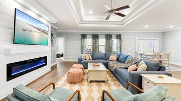 Smart TV, fireplace, table football