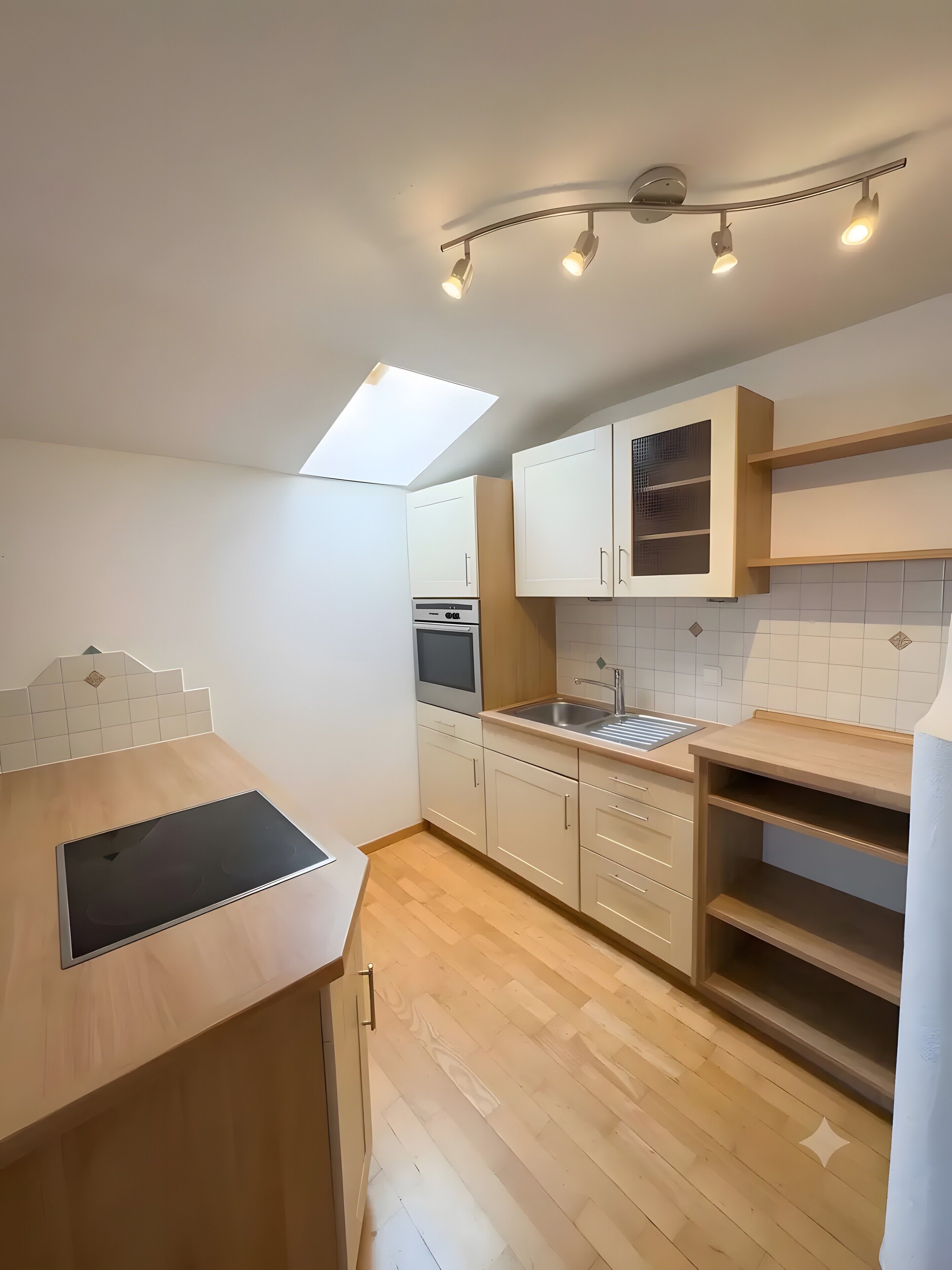 Fridge, stovetop, electric kettle, cookware/dishes/utensils