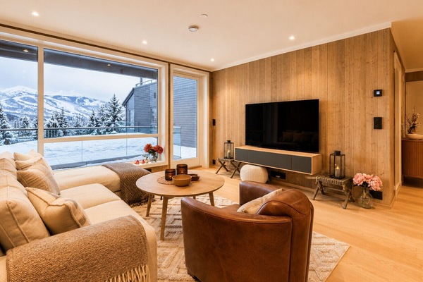 Charming living room with mountain views and access to a terrace