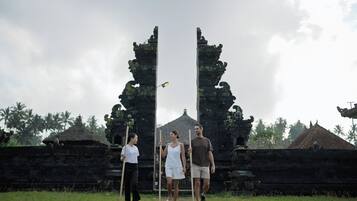 A temple entrance with a large, ornate gate.