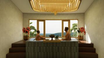 Sauna, hot tub, steam room, hot stone massages, massages