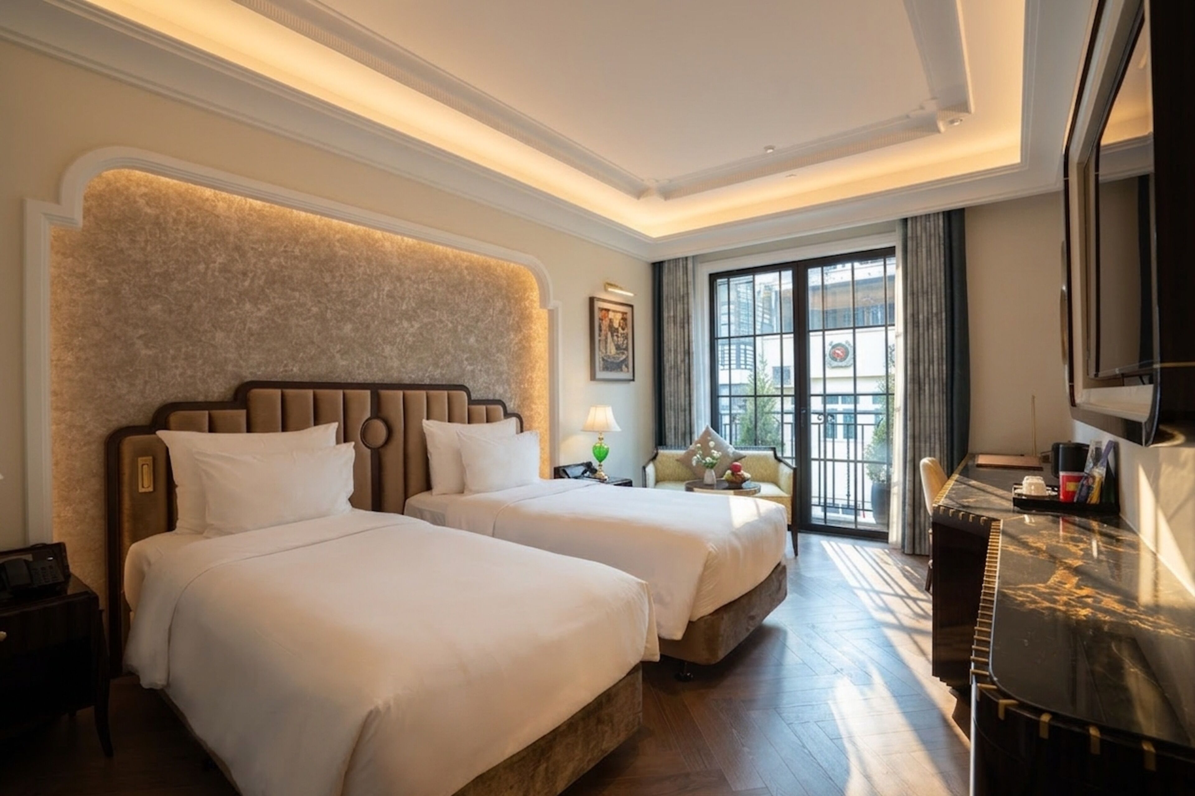 Memory-foam beds, minibar, in-room safe, desk