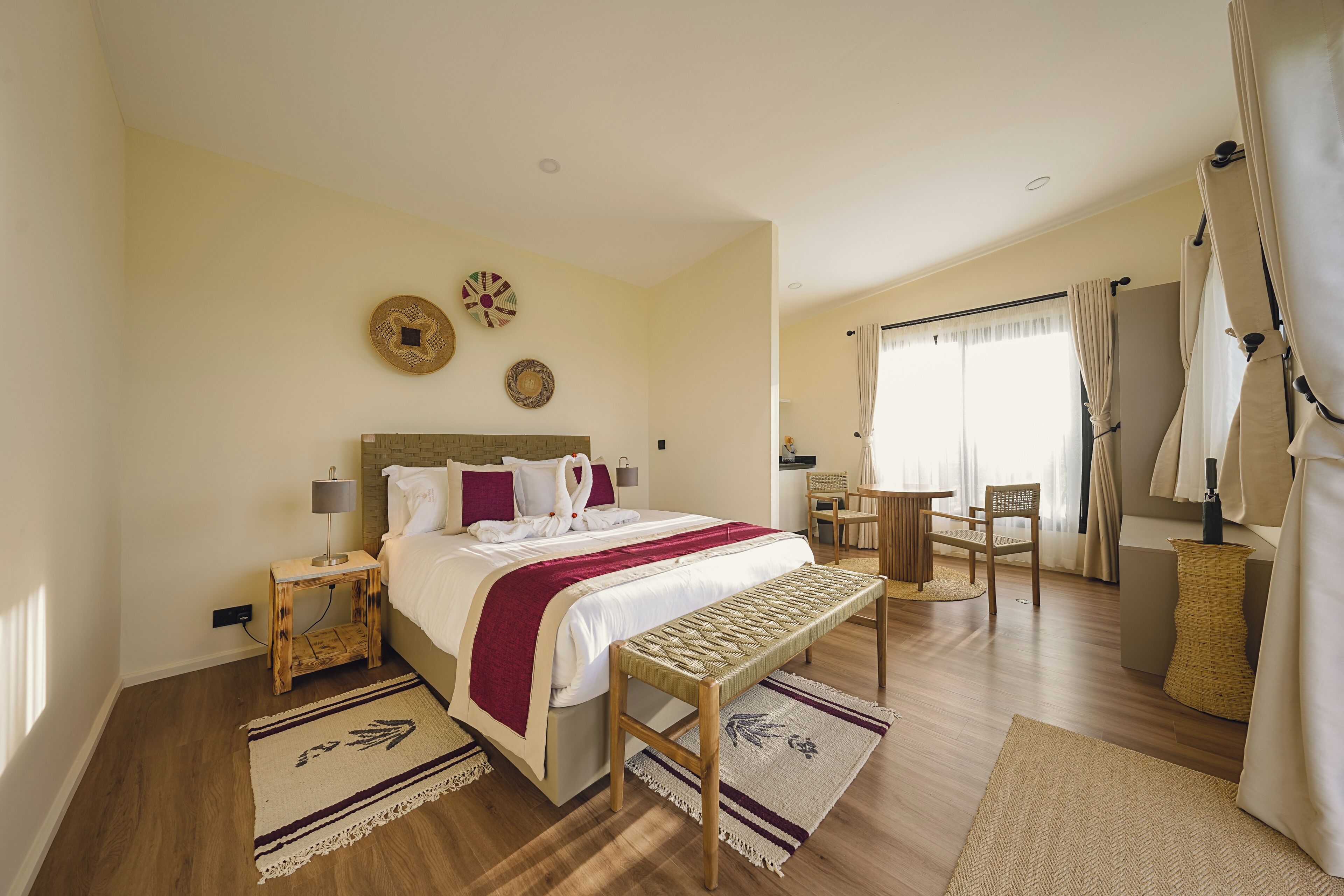 Premium bedding, down duvets, desk, laptop workspace